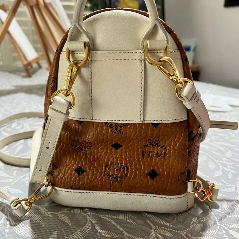 MCM Cognac and Ivory Backpack